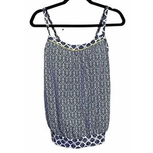 Lands End Sz 8 Black Geometric Print Wirefree Soft Cups Tankini Top